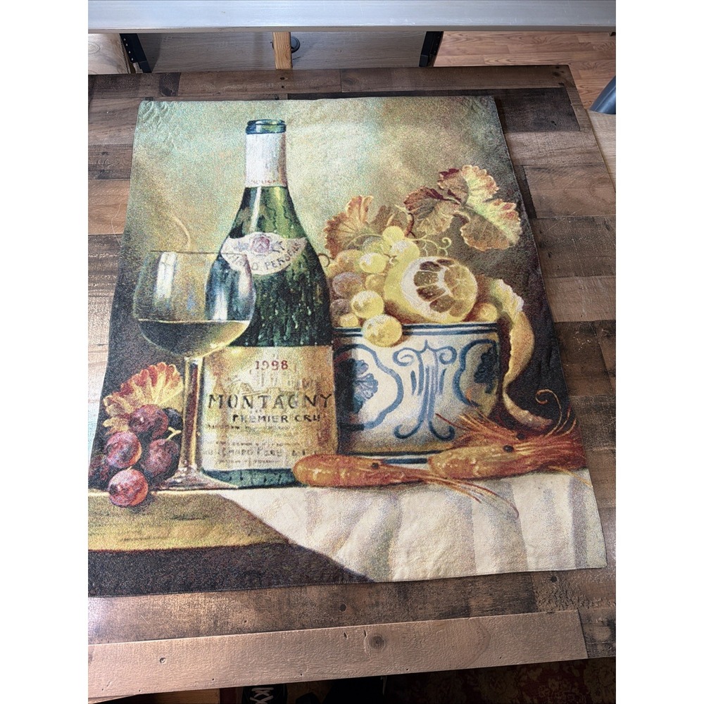 Wine Tapestry Wall Hanging Montagny 1998 Still Life Grapes Tuscan Kitchen Vtg